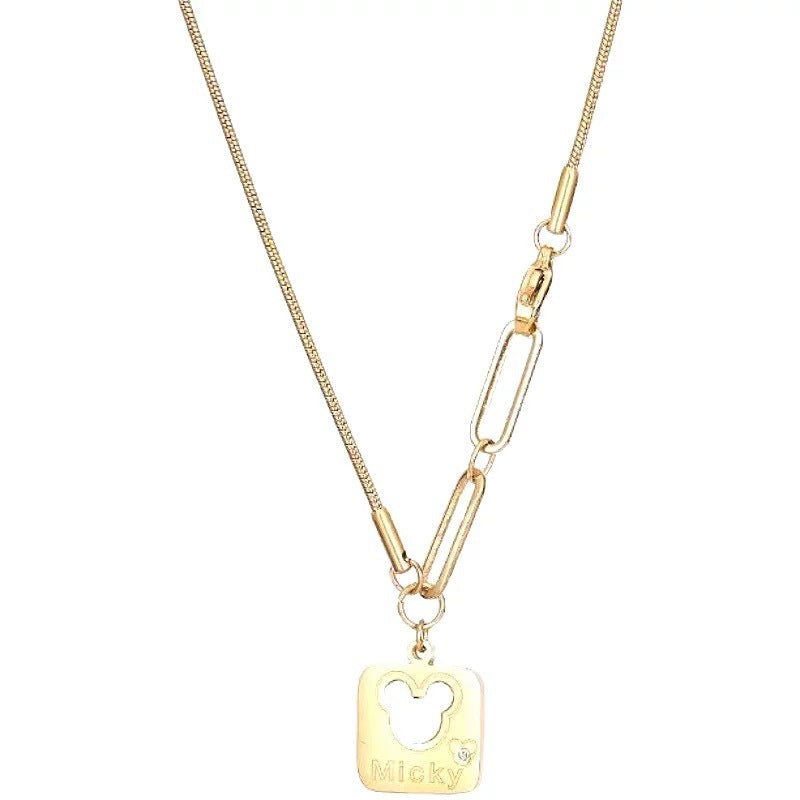 Minimalist Luxury Titanium Steel Plated Cartoon Mickey Pendant Necklace for Women