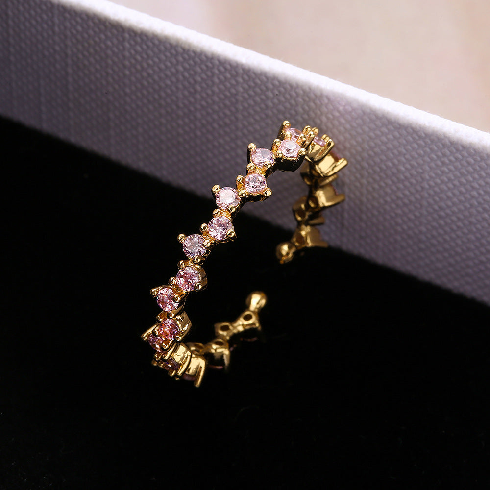 Minimalist Geometric Copper Ring with 18K Gold Plating and Zircon Inlay for Women Adjustable Open Band