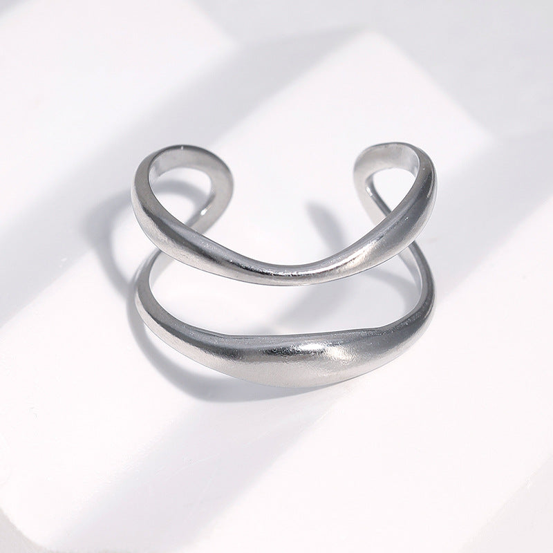 Minimalist Geometric Plated Stainless Steel Adjustable Ring for Women
