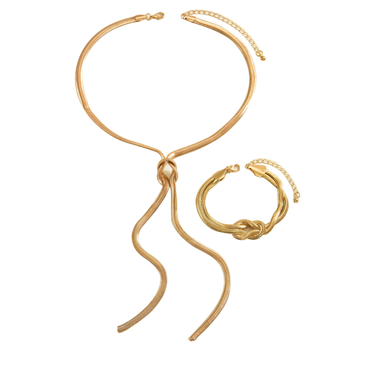 Geometric Line Design Long Necklace and Bracelet Set for Women in Zinc Alloy with Plated Finish