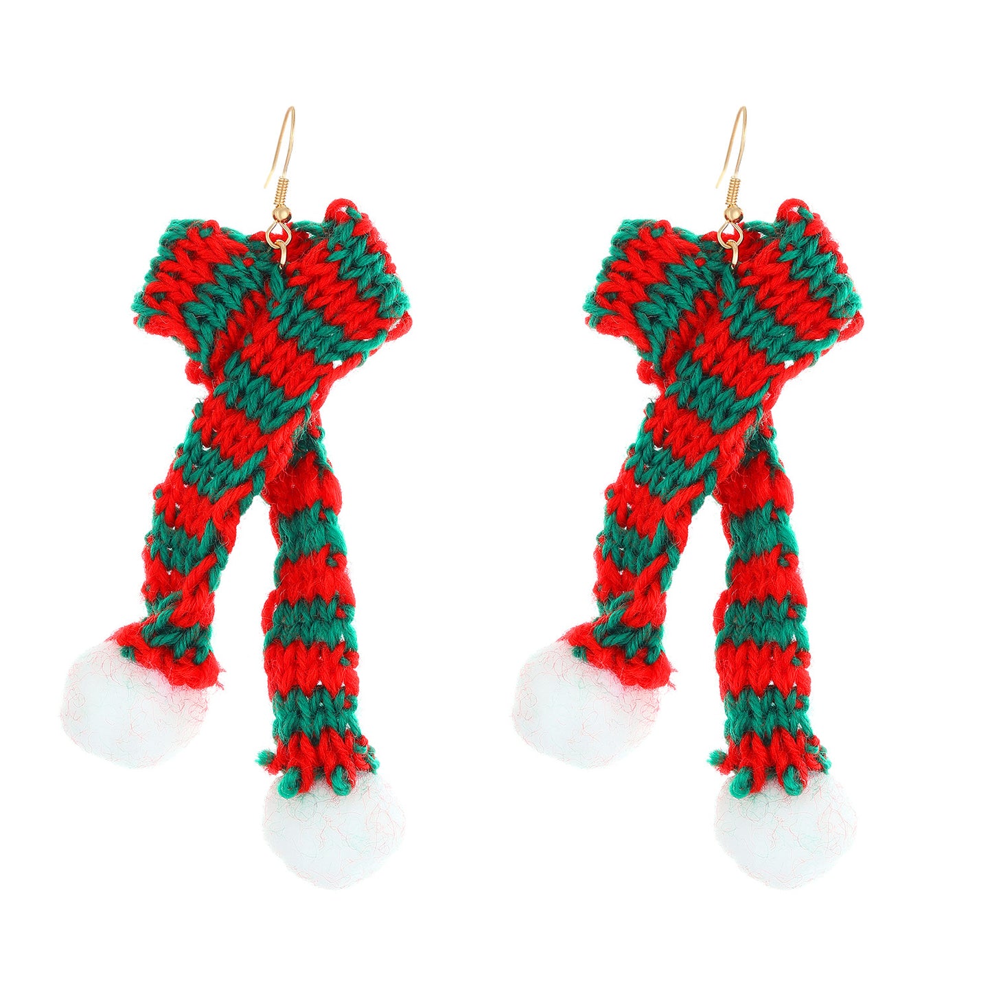 Pendientes de tela con forma geométrica, puños para las orejas de Papá Noel tejidos a mano para mujeres con detalles festivos de cascabeles