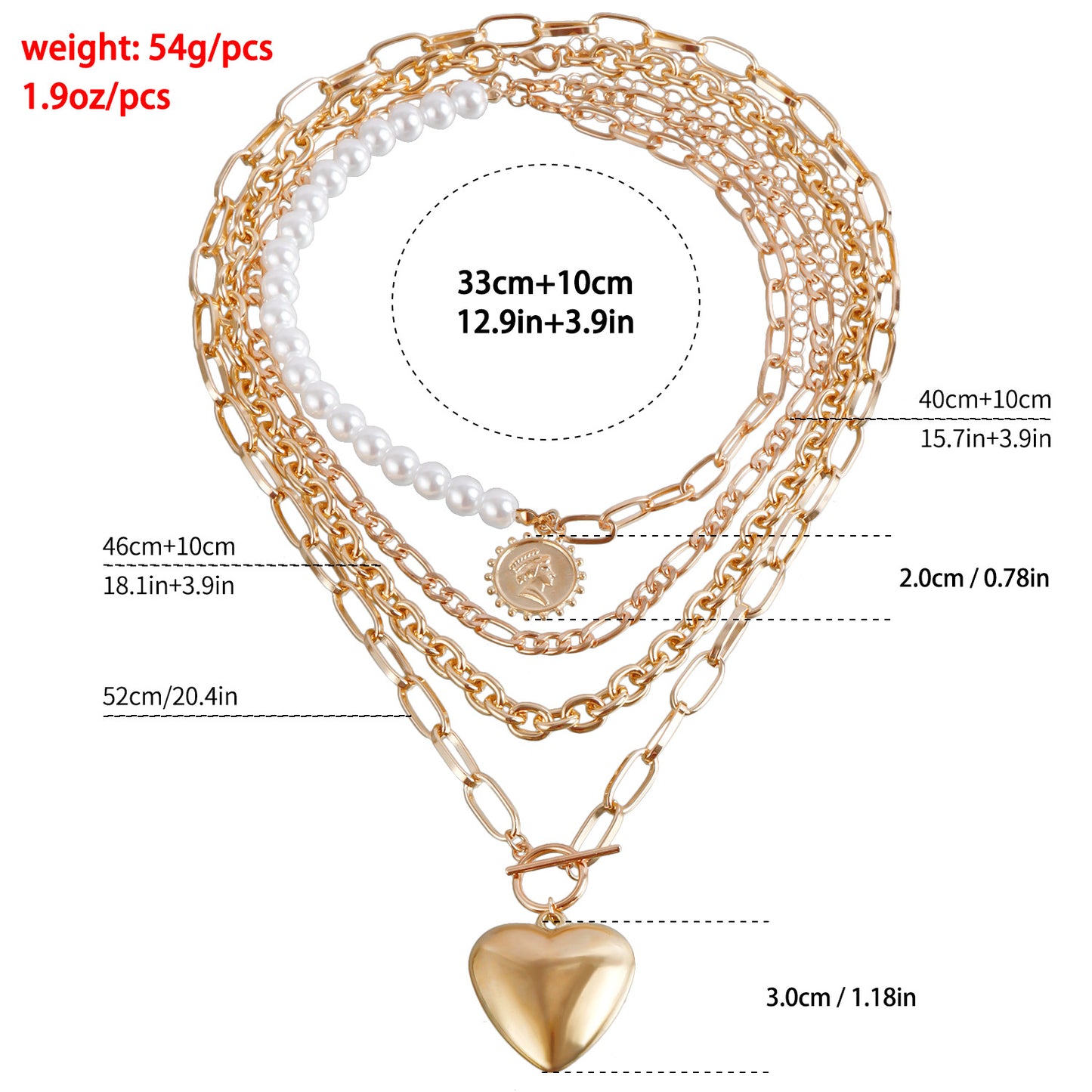 Vintage Heart-Shaped Electroplated Metal Multi-Layer Pearl-Style Necklace for Women
