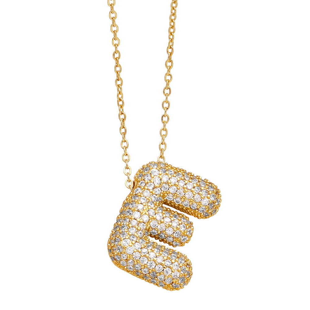 Minimalist Letter Brass Cubic Zirconia Plated Necklace Cable Chain Unisex