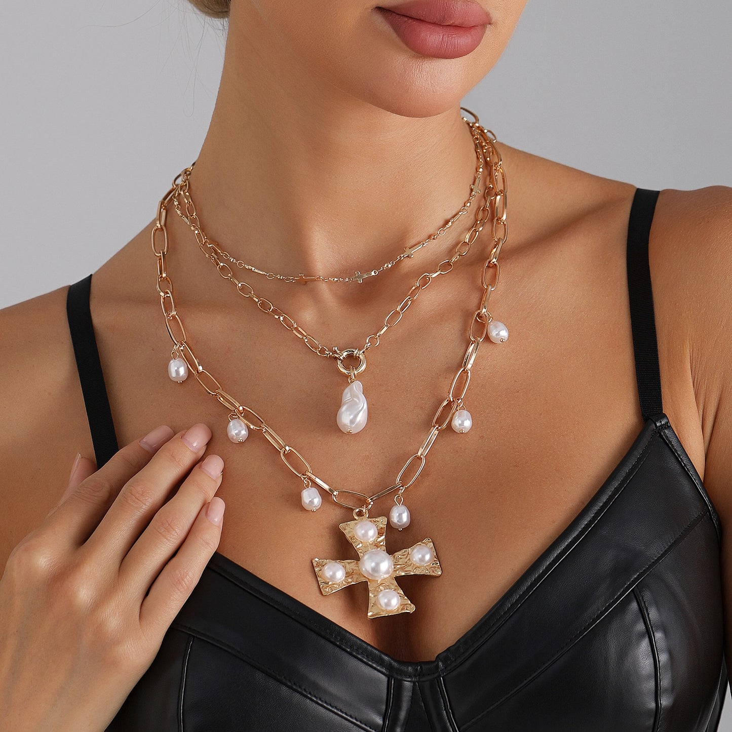 Gold Plated Alloy Cross Pendant Necklace for Women