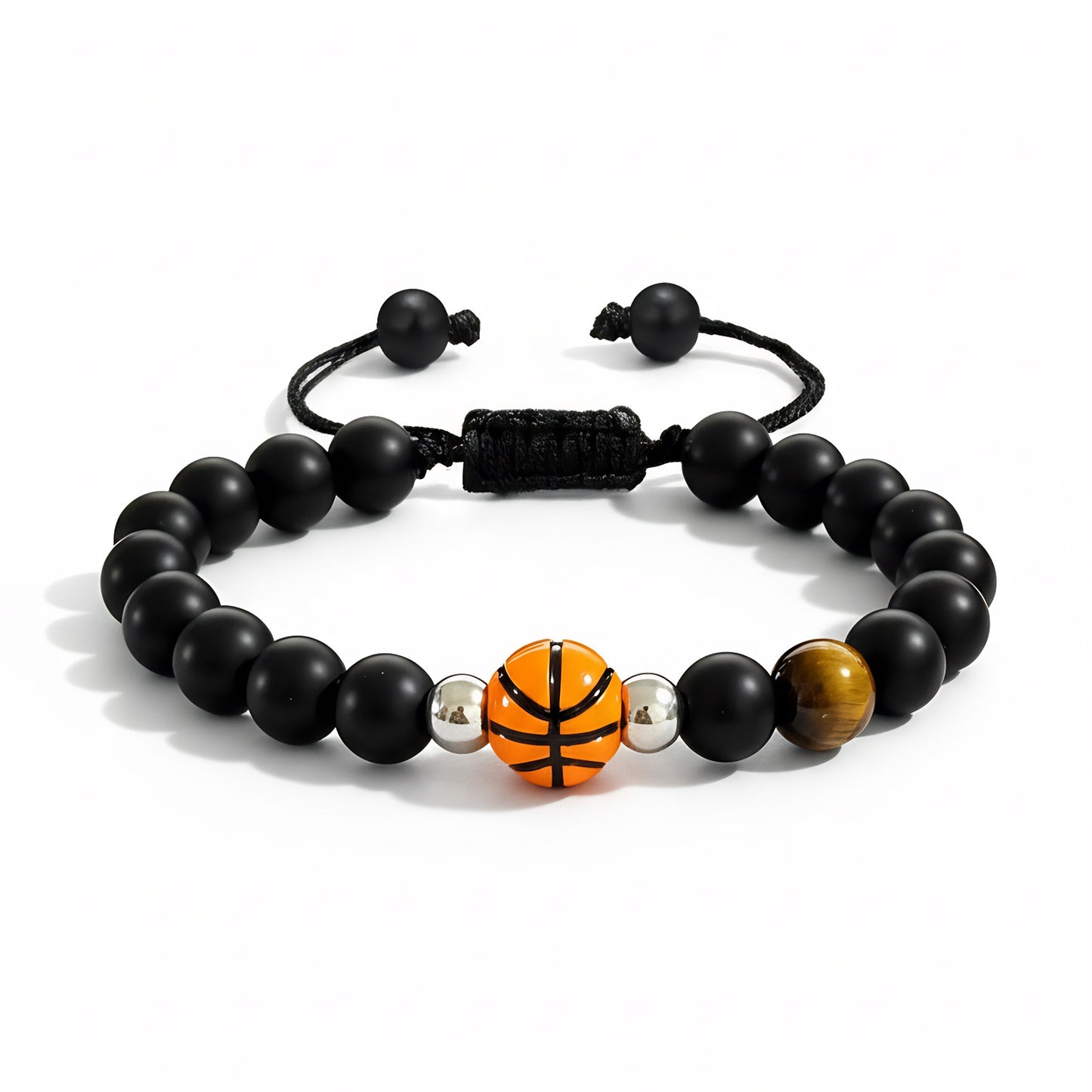 Matte Black Tiger Eye Stone Geometric Beaded Bracelet Unisex Handmade Woven