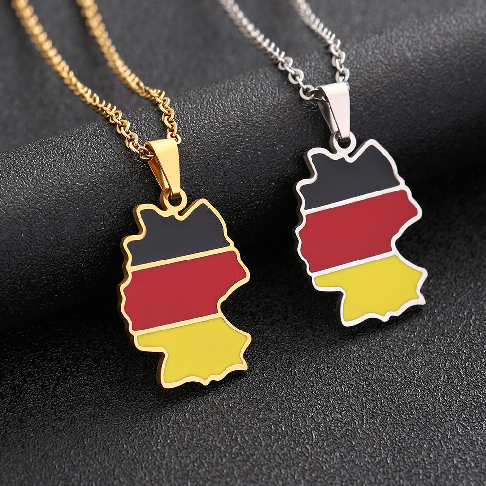 Moderno collar con colgante de mapa geométrico de Alemania en acero inoxidable con dije de acero de titanio, cadena O-Ring galvanizada, estilo unisex
