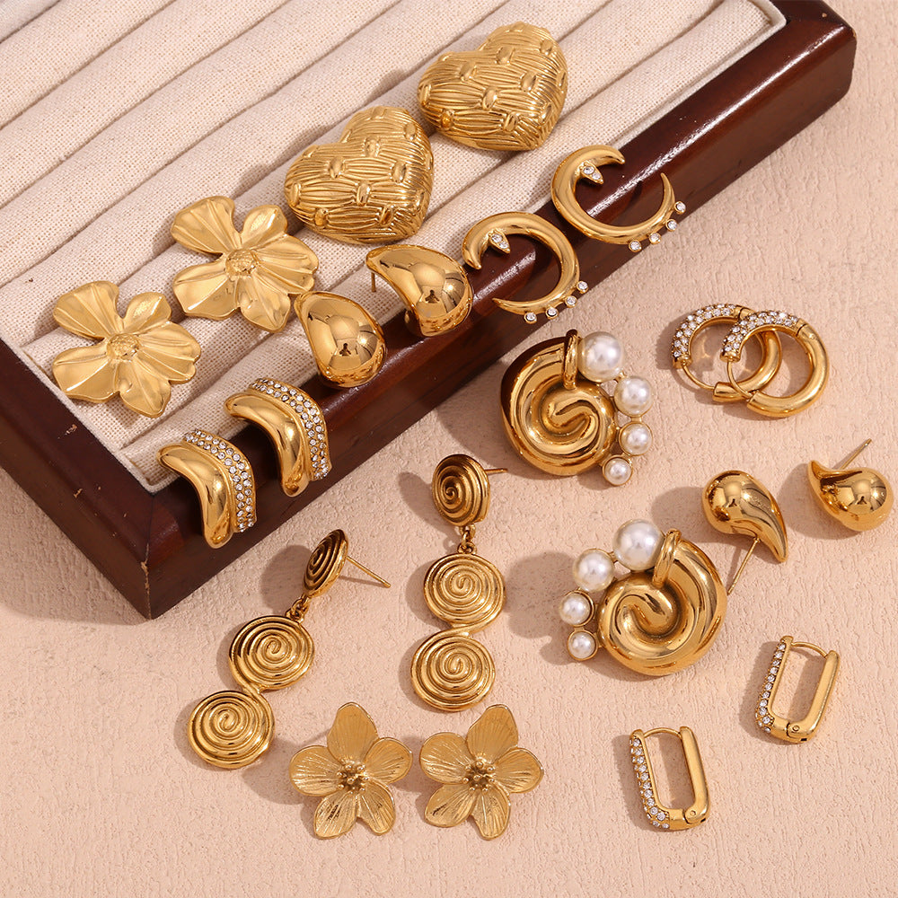 Orecchini da donna in acciaio inossidabile placcato oro 18K, design a mezzaluna vuota, ispirazione geometrica francese vintage