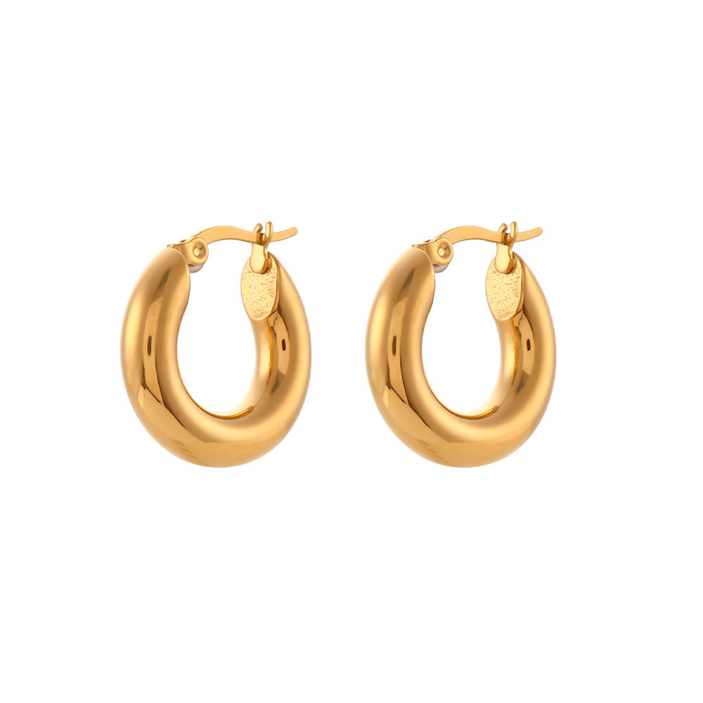 Minimalist Luxury Geometric Stainless Steel Hoop Earrings with 18K Gold Plating Smooth Solid Finish