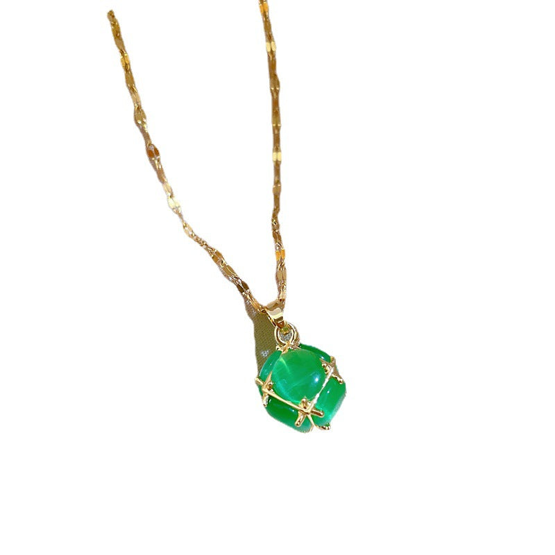 Collar con Colgante de Acero de Titanio Geométrico Minimalista de Dibujos Animados para Mujer con Incrustaciones de Diamantes de Imitación, Delicada Cadena de Clavícula
