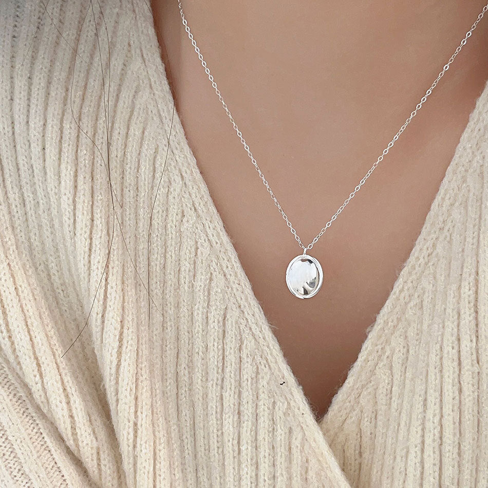 Sweet Geometric Oval Braided Sterling Silver Necklace with 925 Silver Pendant