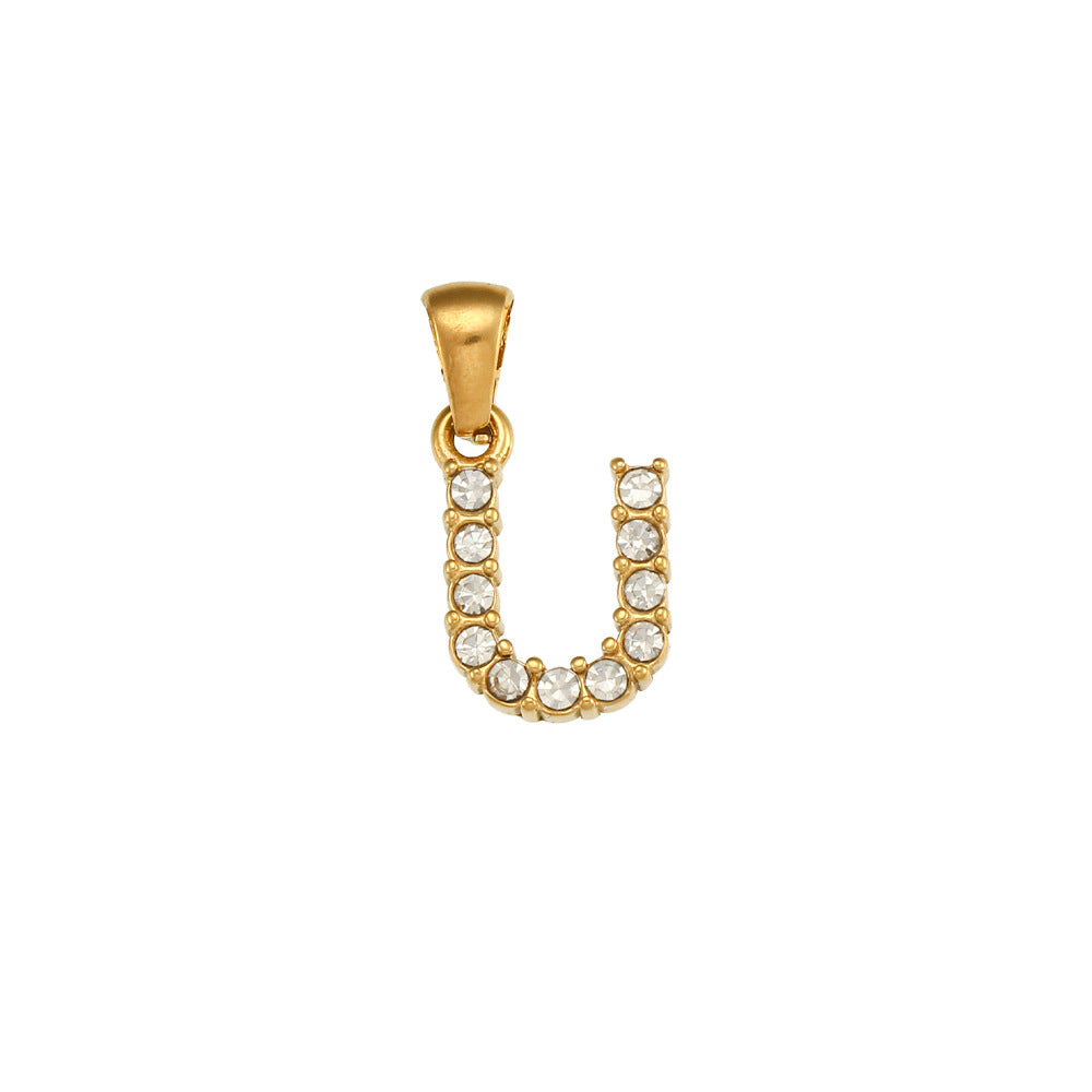 Minimalist Letter Pendant Necklace Stainless Steel with 18K Gold Plating Micro-Pave Zirconia and Pearl Accents