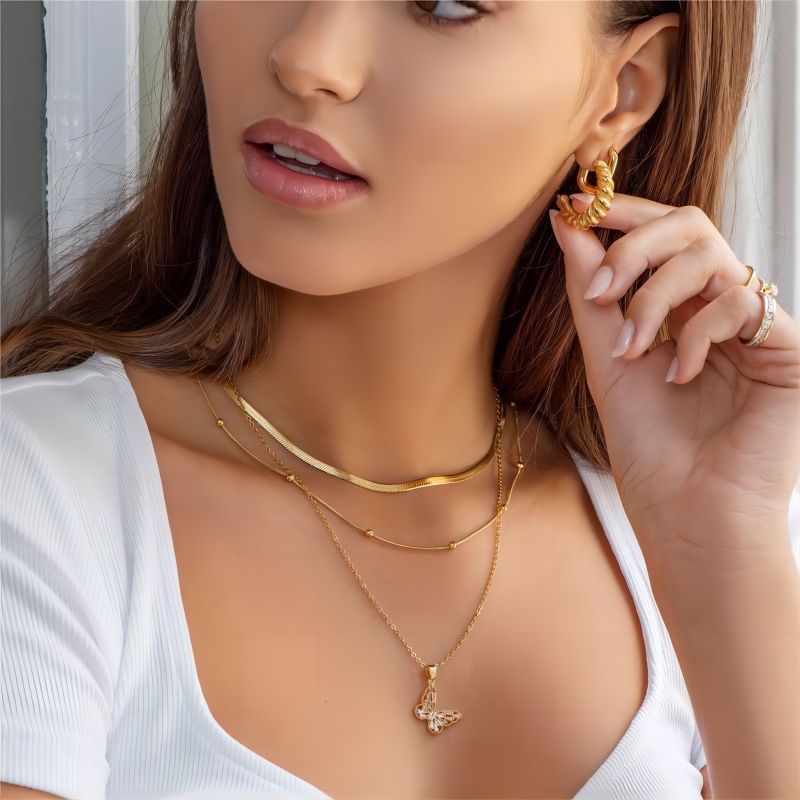Collana da Donna a Catena Serpente Geometrica Minimalista in Acciaio Inossidabile con Placcatura in Oro 18K