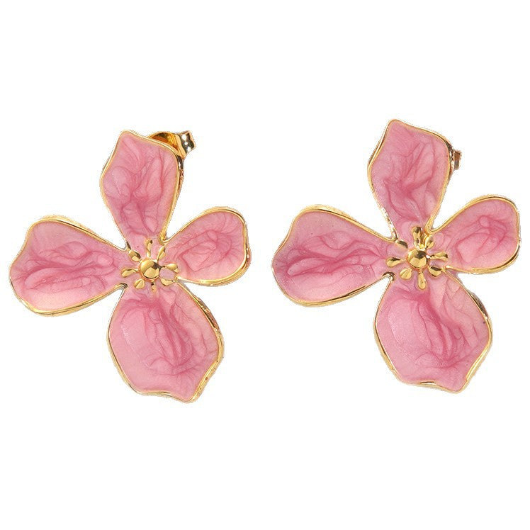 Elegante set collana e orecchini da donna in acciaio inossidabile con motivo floreale a goccia d'olio per affari