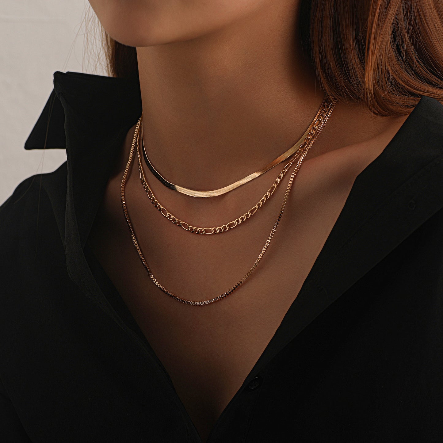 Vintage Geometric Alloy Plated Snake Chain Necklace Multi-layer Unisex