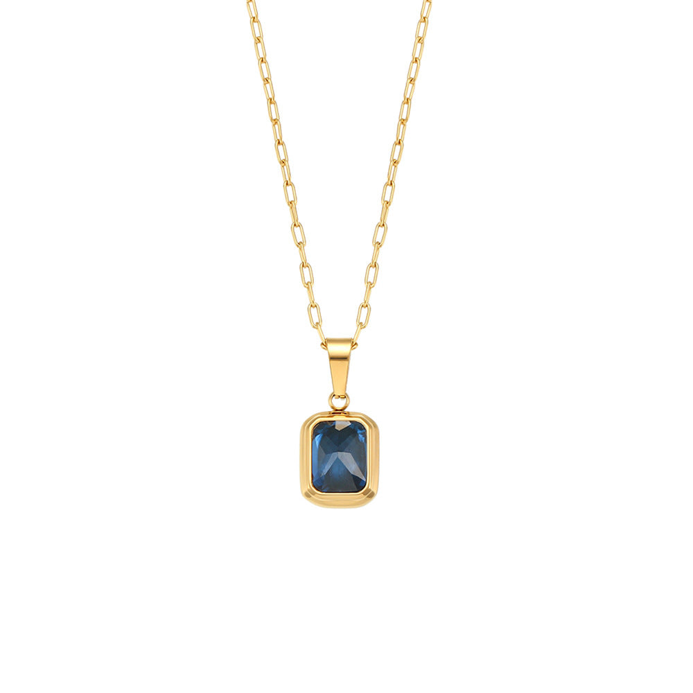 Collar con colgante de circonita champán geométrica de moda en acero inoxidable con acabado chapado para mujer