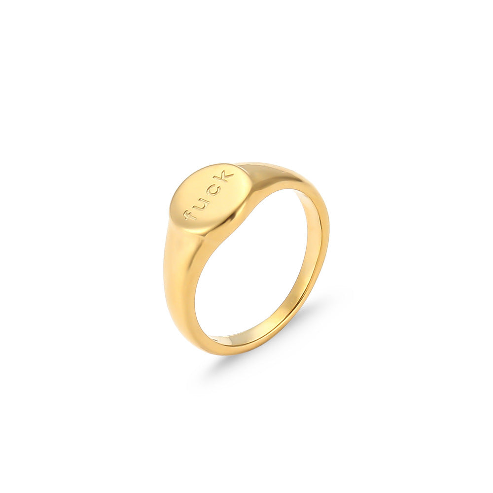 Anillo de letras minimalista de acero inoxidable chapado en oro de 18 quilates para mujer, joyería de moda para viajeros