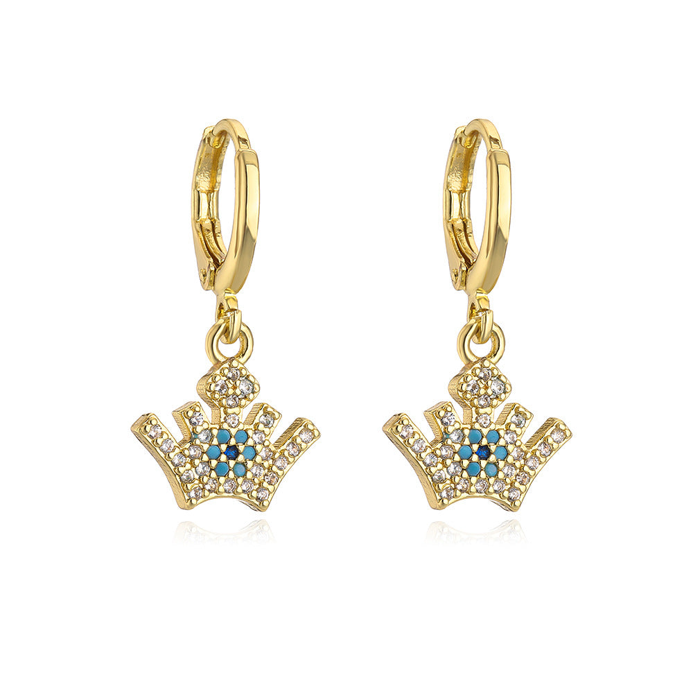 Geometric Pendant Earrings for Women with Copper Base Plated in 18K Gold and Micro-Paved Zirconia