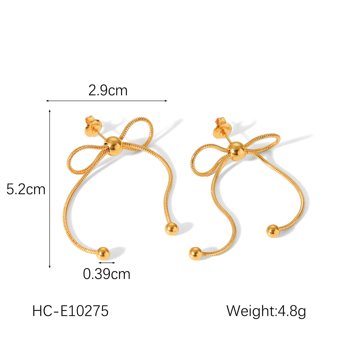 Fashion 18K Gold Plated Stainless Steel Bow Knot Geometric Stud Earrings for Women