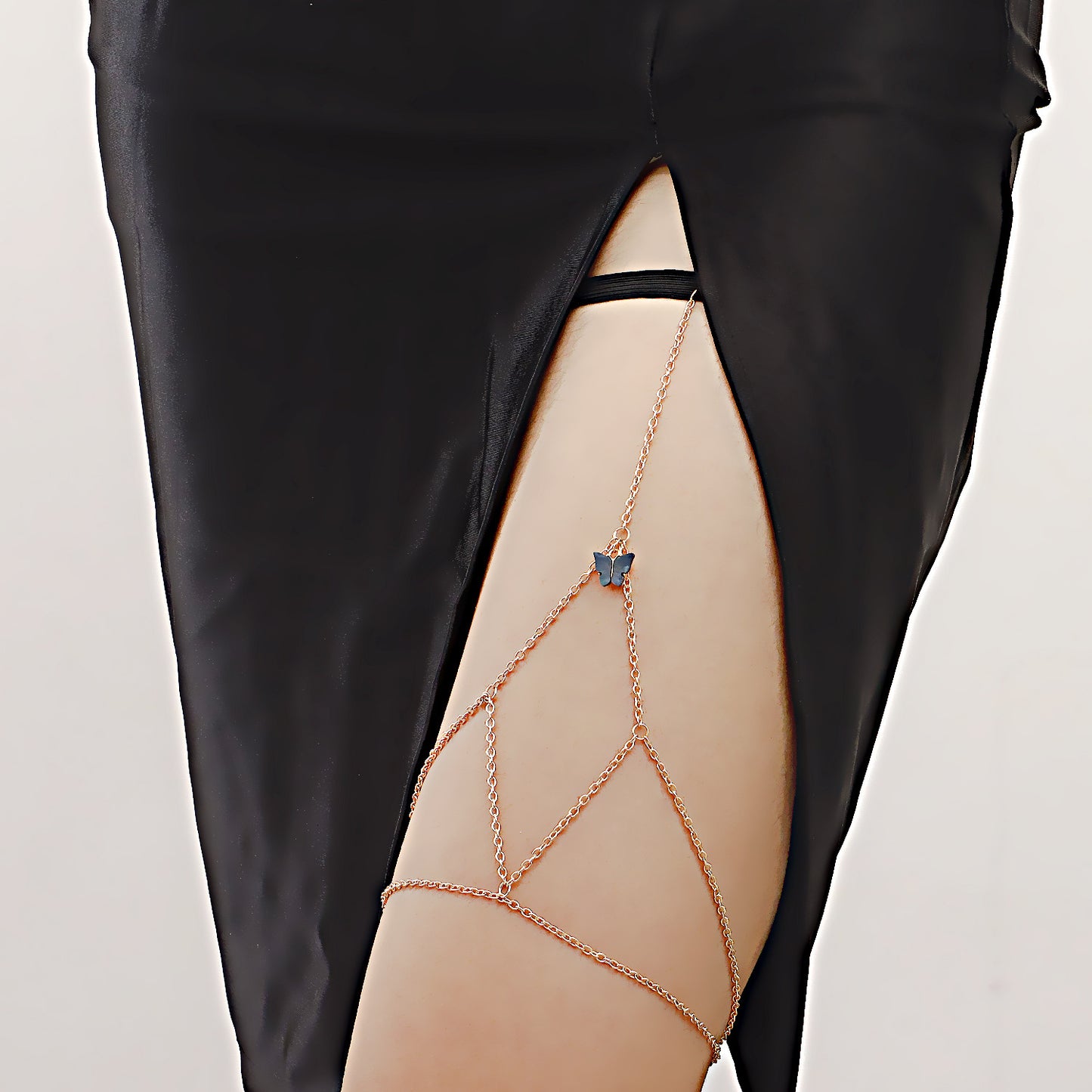 Bohemian Hip-hop Black Butterfly Geometric Metal Leg Chain for Women