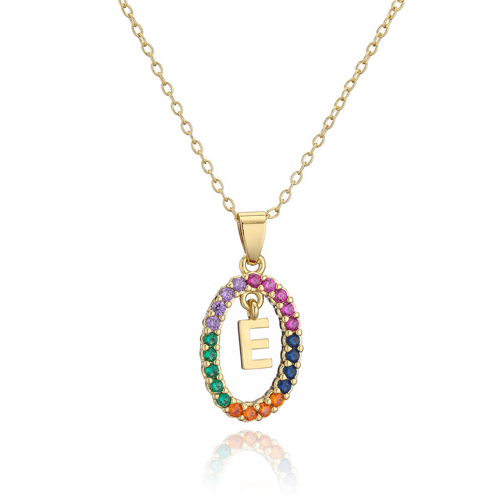 Minimalist Gold Plated Brass Letter Cubic Zirconia Pendant Necklace for Women