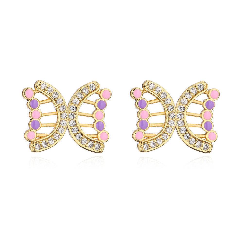 Minimalist Butterfly-Shaped Copper Earrings with 18K Gold Plating and Enamel Finish for Women