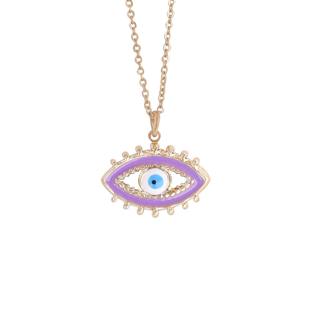 Bohemian Evil Eye Pendant Necklace in Stainless Steel with Enamel Finish