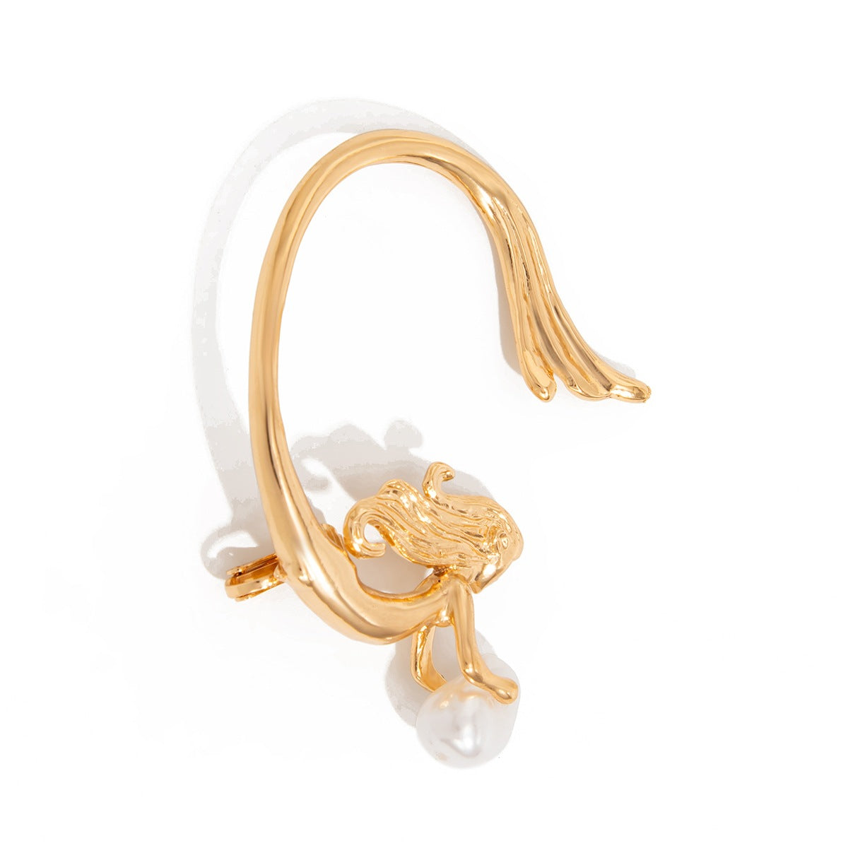 Luxury Plated Zinc Alloy Angel Mermaid Ear Cuff with Faux Pearl Inlay