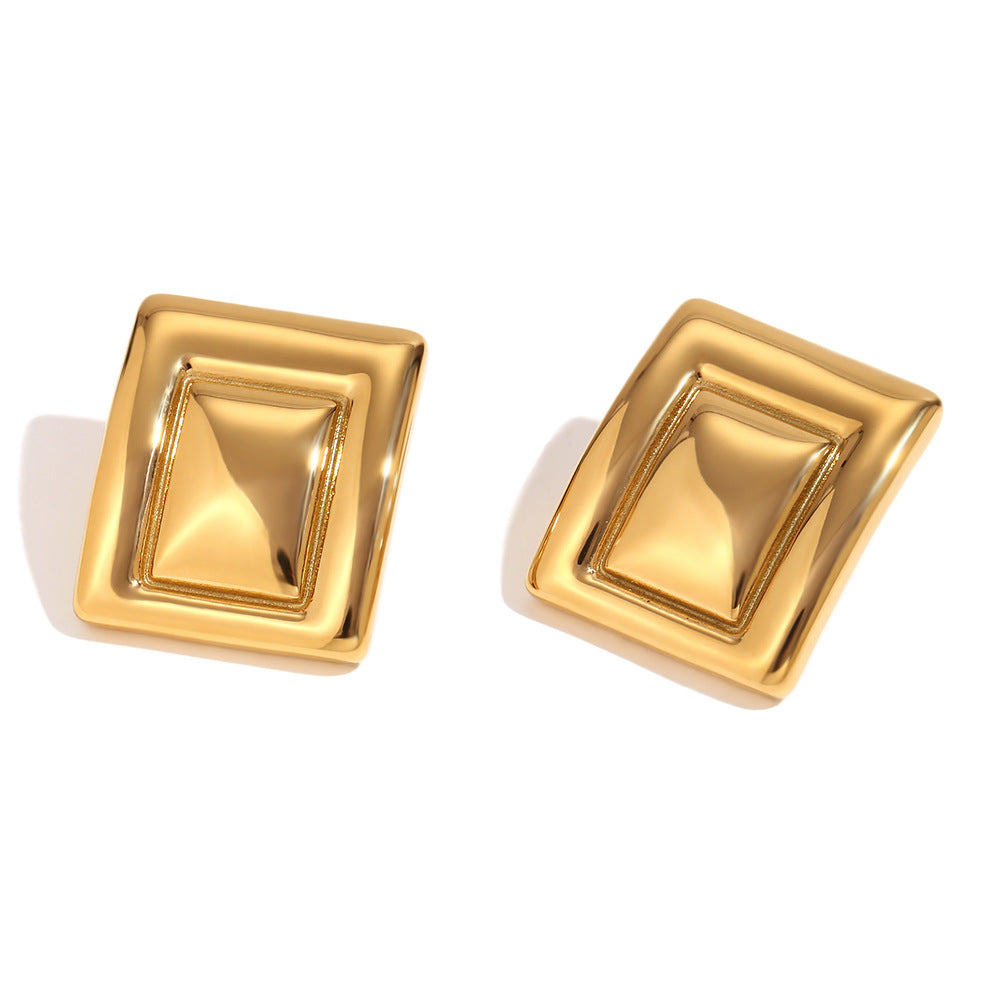 Minimalist Geometric Stainless Steel Earrings with 18K Gold Plating for Women