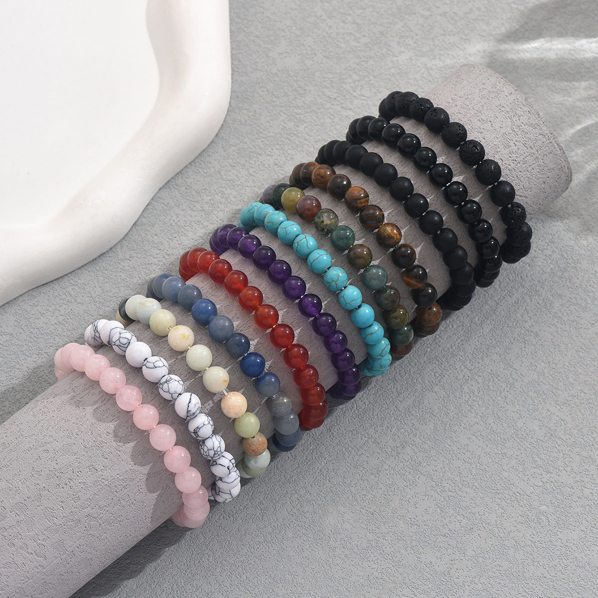 Conjunto de pulseras geométricas de piedra natural ensartadas a mano para mujer y hombre, accesorio de moda minimalista