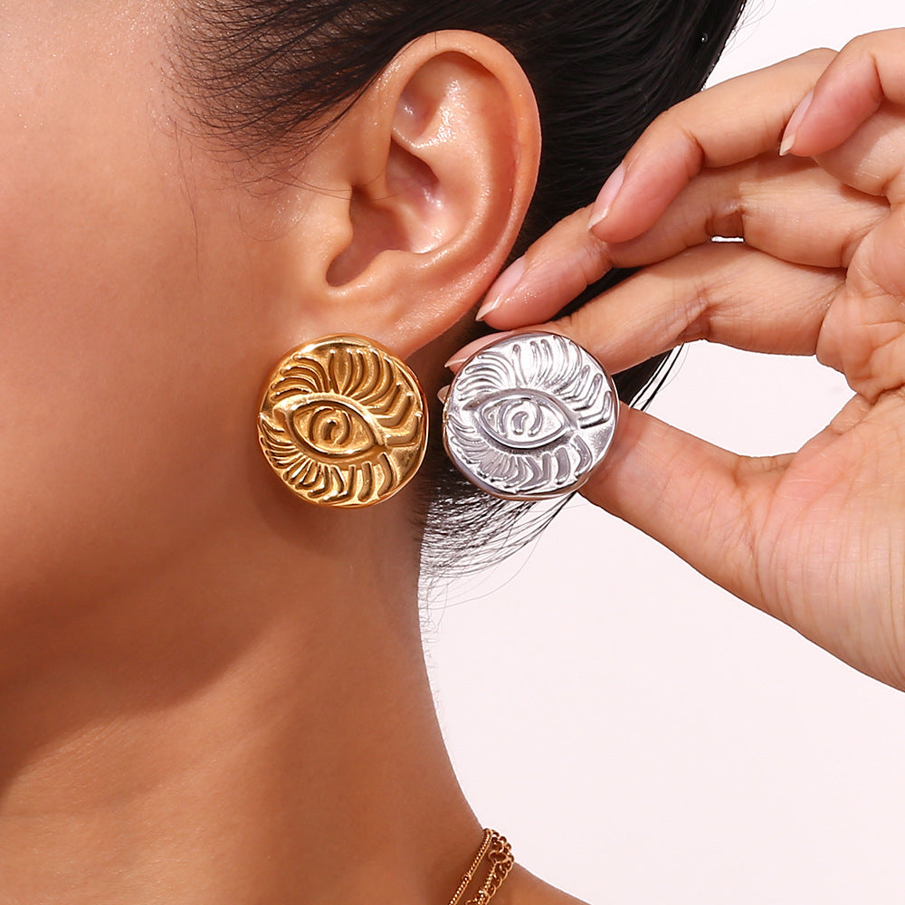 Orecchini in acciaio inossidabile geometrici d'ispirazione vintage con placcatura in oro 18 carati da donna