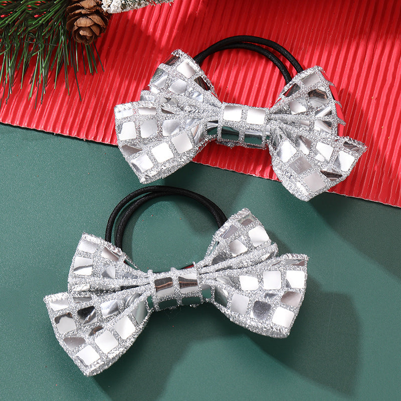 Natural Style Bow-Shaped Hair Clip for Girls Made of Plastic Resin with Ruffled and Mesh Details for Christmas and New Year