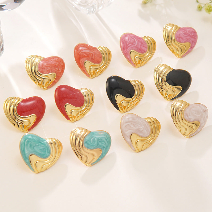 Orecchini Eleganti Casual a Goccia con Cuore in Acciaio Inossidabile