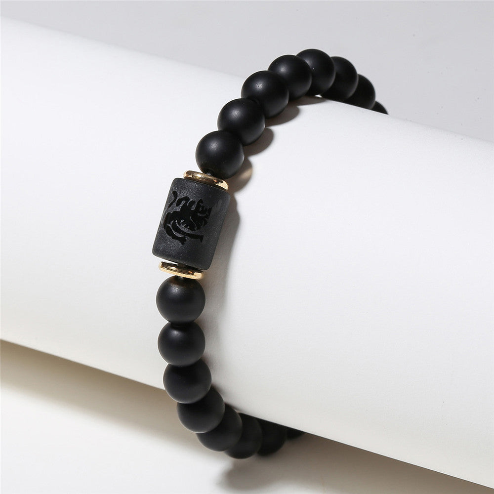 Matte Black Agate Geometric Beaded Bracelet for Men and Women