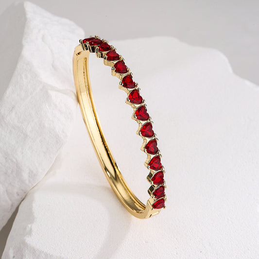 Pulsera Minimalista de Cobre con Forma de Corazón, Chapado en Oro de 18K y Circonitas Micro-Engastadas para Mujer