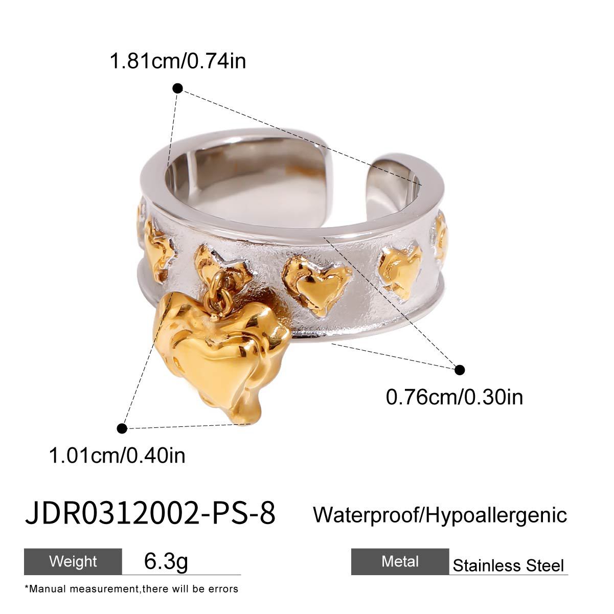 Heart-Shaped Titanium Steel Earrings and Stainless Steel Ring Set with Plated Finish for Women
