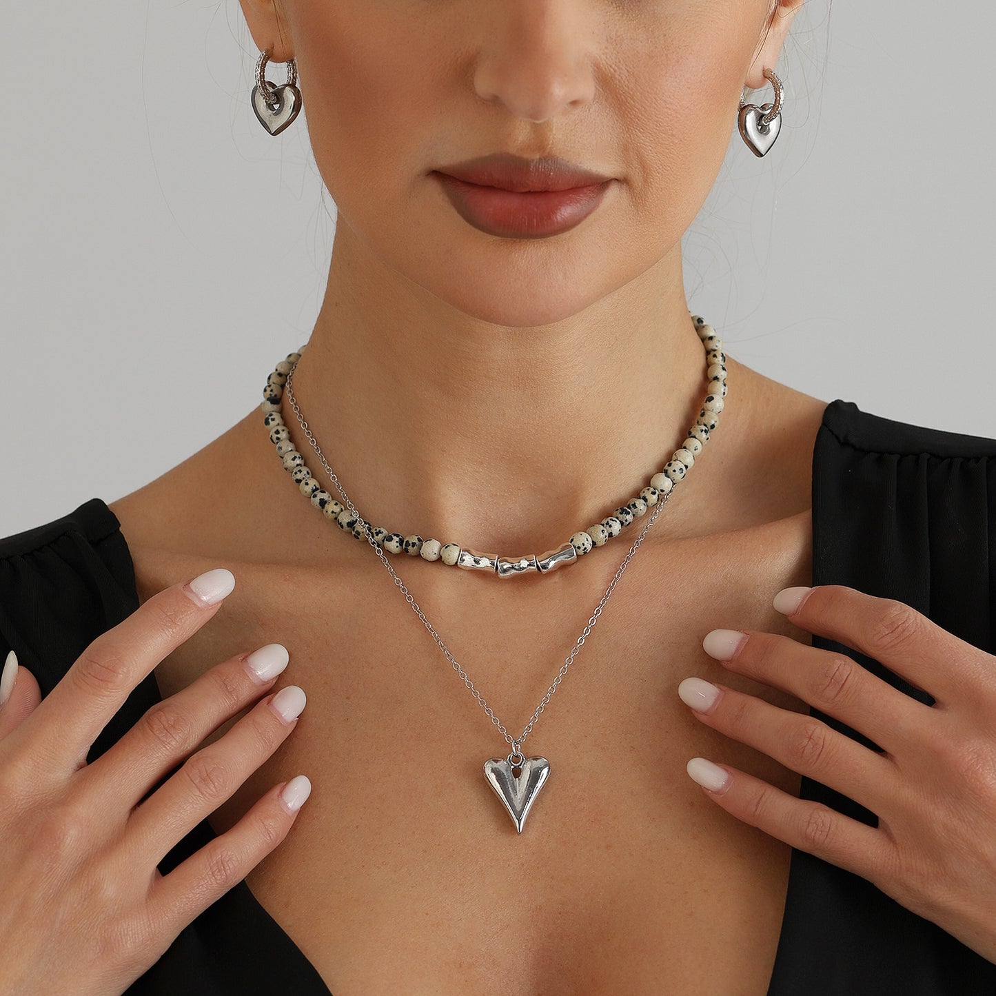 Sweet Streetwear Heart Geometric Alloy Plated Layered Necklace for Women and Men