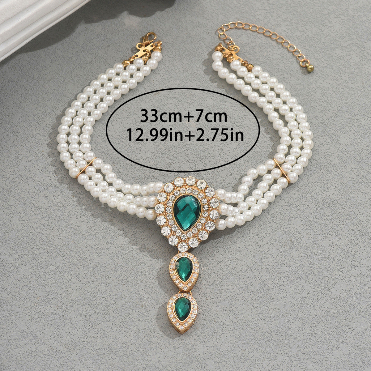 Collar largo geométrico de capas con cuentas para mujer, con colgante de aleación de zinc con incrustaciones de pedrería en cadena estándar