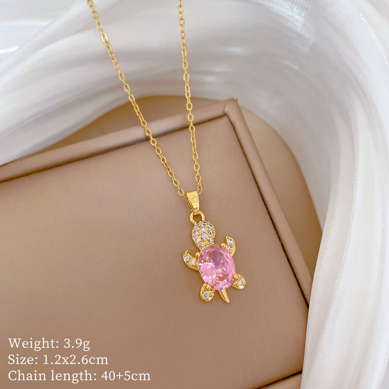 Collana in Stile Cartone Animato con Cuore in Acciaio al Titanio con Pendente in Rame e Intarsio di Strass per Donne e Uomini