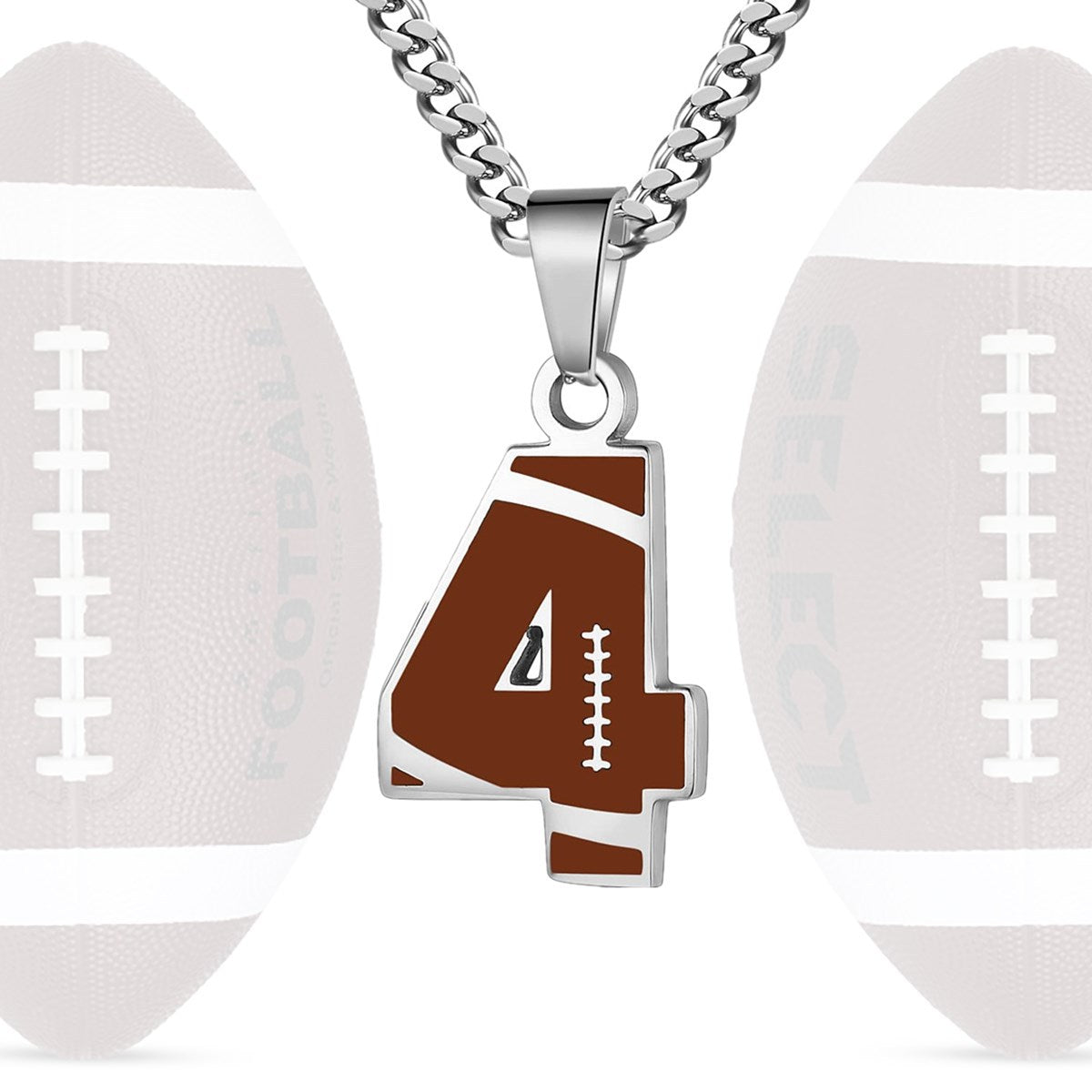 Motivational Football Number Pendant Necklace for Men in Stainless Steel with Polished Finish and Letter/Number Design
