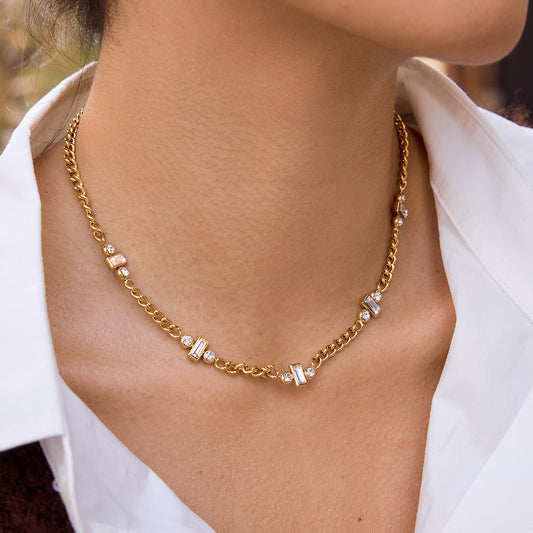 Minimalist Geometric Stainless Steel Necklace with PVD Gold Plating for Women, Delicate Clavicle Chain