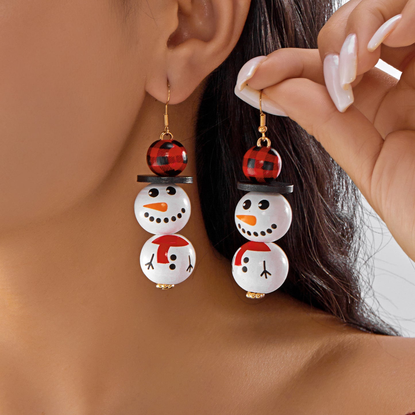 Orecchini a perno natalizi alla moda con pupazzo di neve e Babbo Natale per donna con design geometrico, base in ferro, finitura galvanica, perni in resina