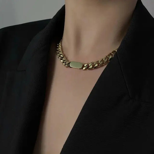 Punk Geometric Cuban Link Necklace in Titanium Steel with Plated Finish for Unisex Wear