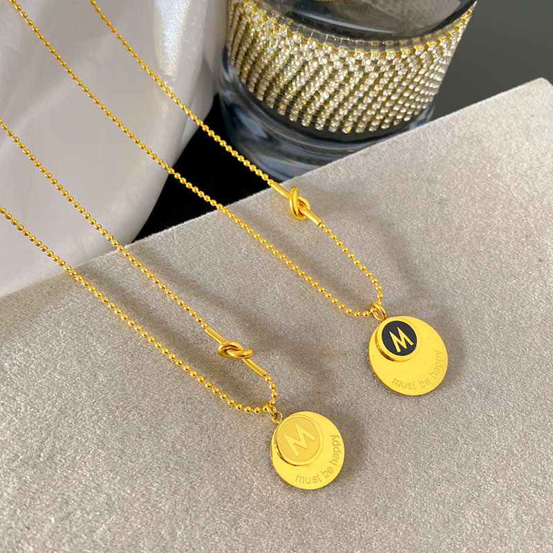 Vintage Letter M Geometric Titanium Steel Plated Necklace with Cubic Zirconia