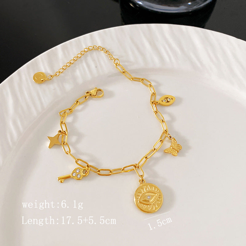 Minimalist Elegant Geometric Titanium Steel Evil Eye Bracelet for Women