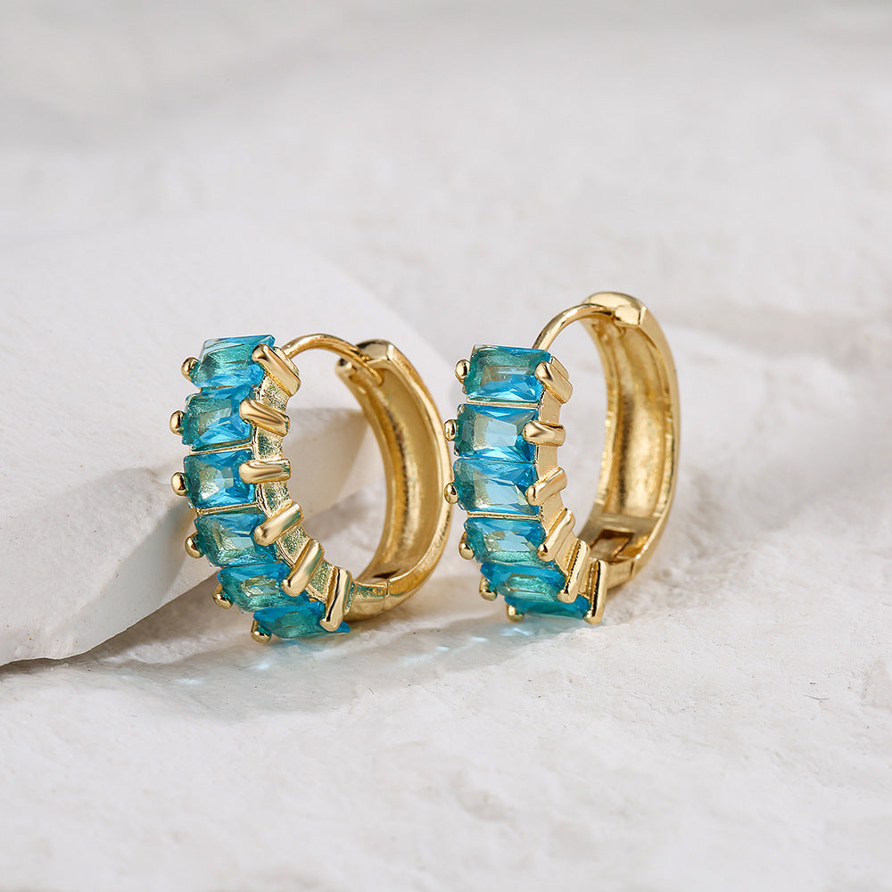 Minimalist Geometric Copper Hoop Earrings with 18K Gold Plating and Micro-Paved Cubic Zirconia for Women