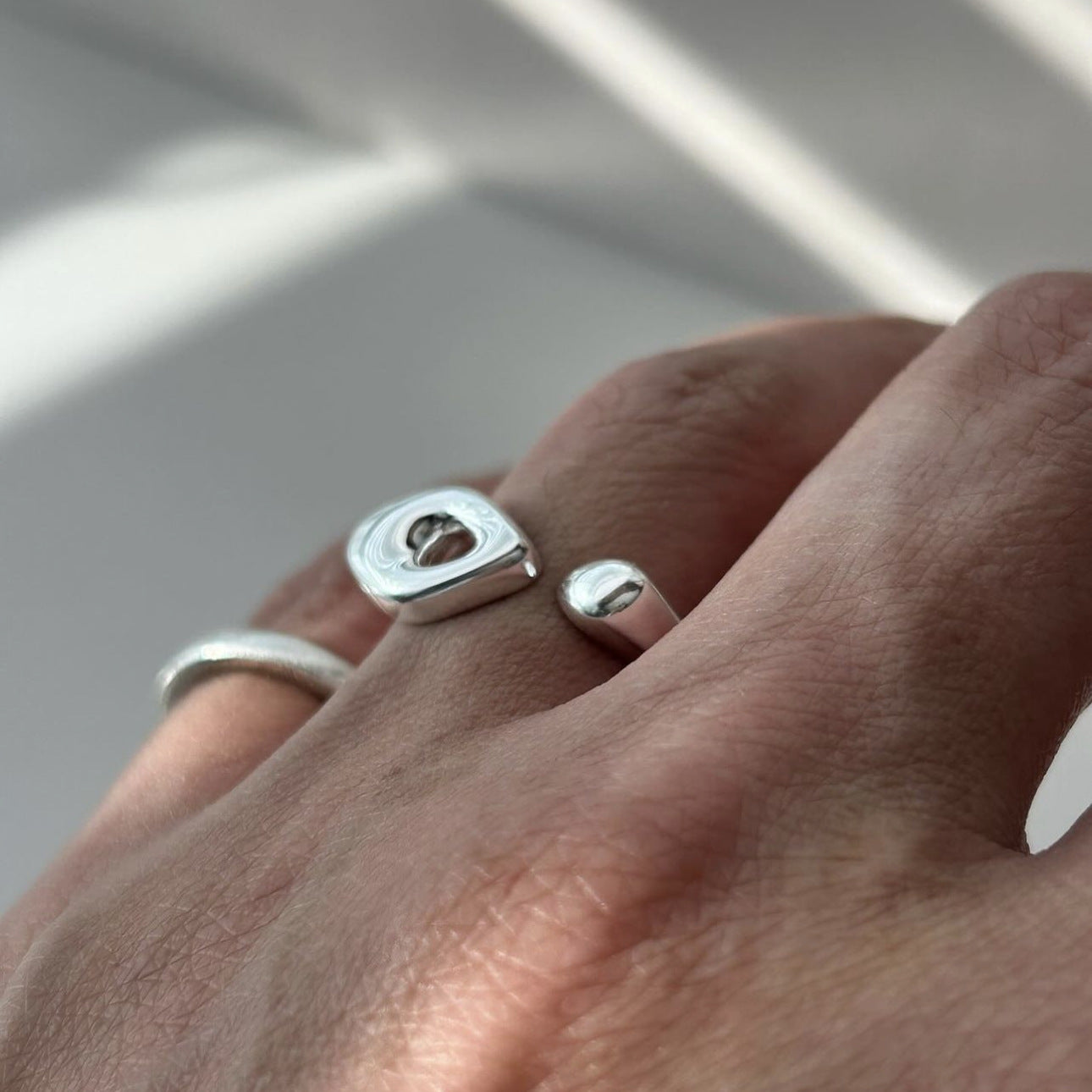 Minimalist Geometric Marquise-Shaped 925 Sterling Silver Ring with Beveled Square Facets for Women