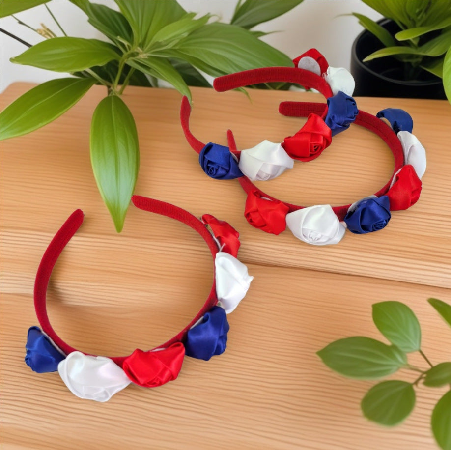 Sweet Floral Fabric Rose Headband for Patriotic Party