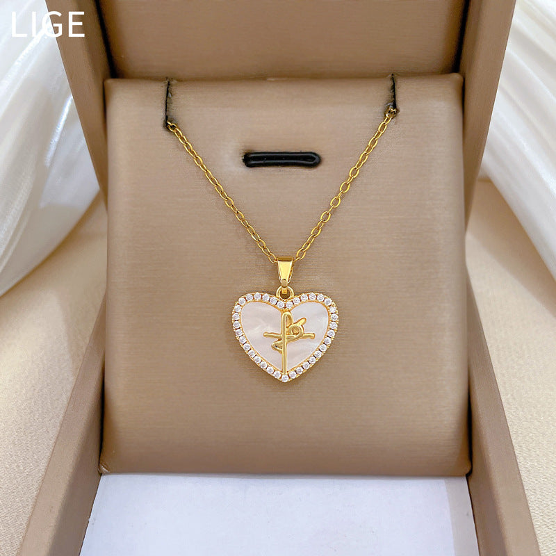 Sweet Heart Geometric Rhinestone Titanium Steel Necklace for Unisex