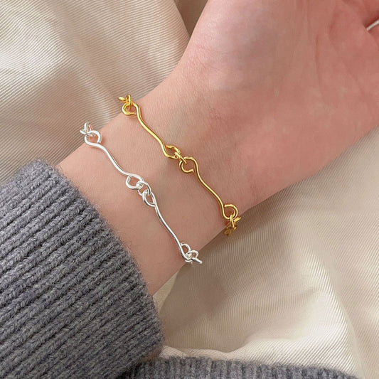 Bracciale Geometrico Minimalista ad Incastro in Argento Sterling 925 con Finitura Placcata