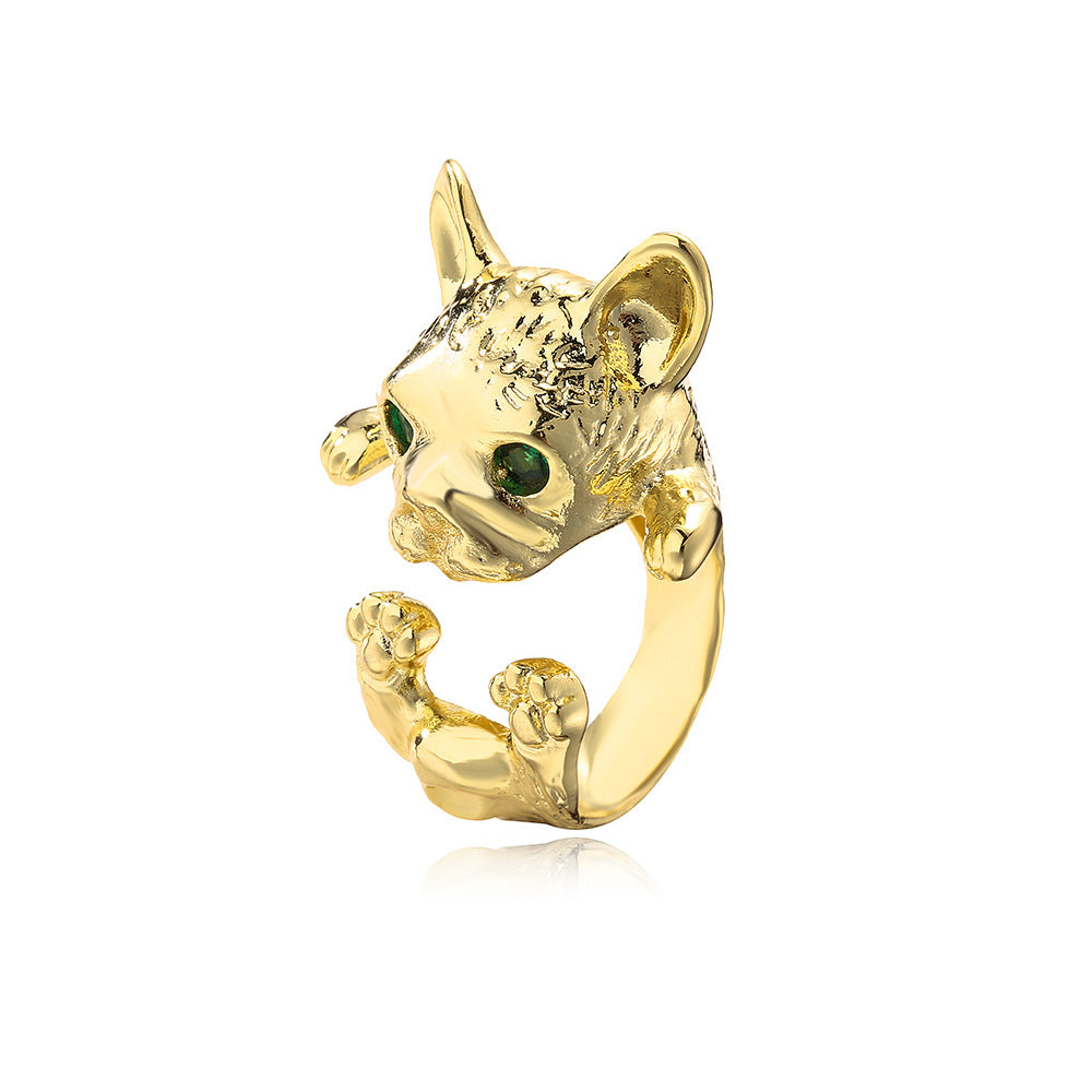 Anello da donna in rame a forma di animale geometrico, minimalista, placcato in oro 18 carati con zirconi micro-pavé